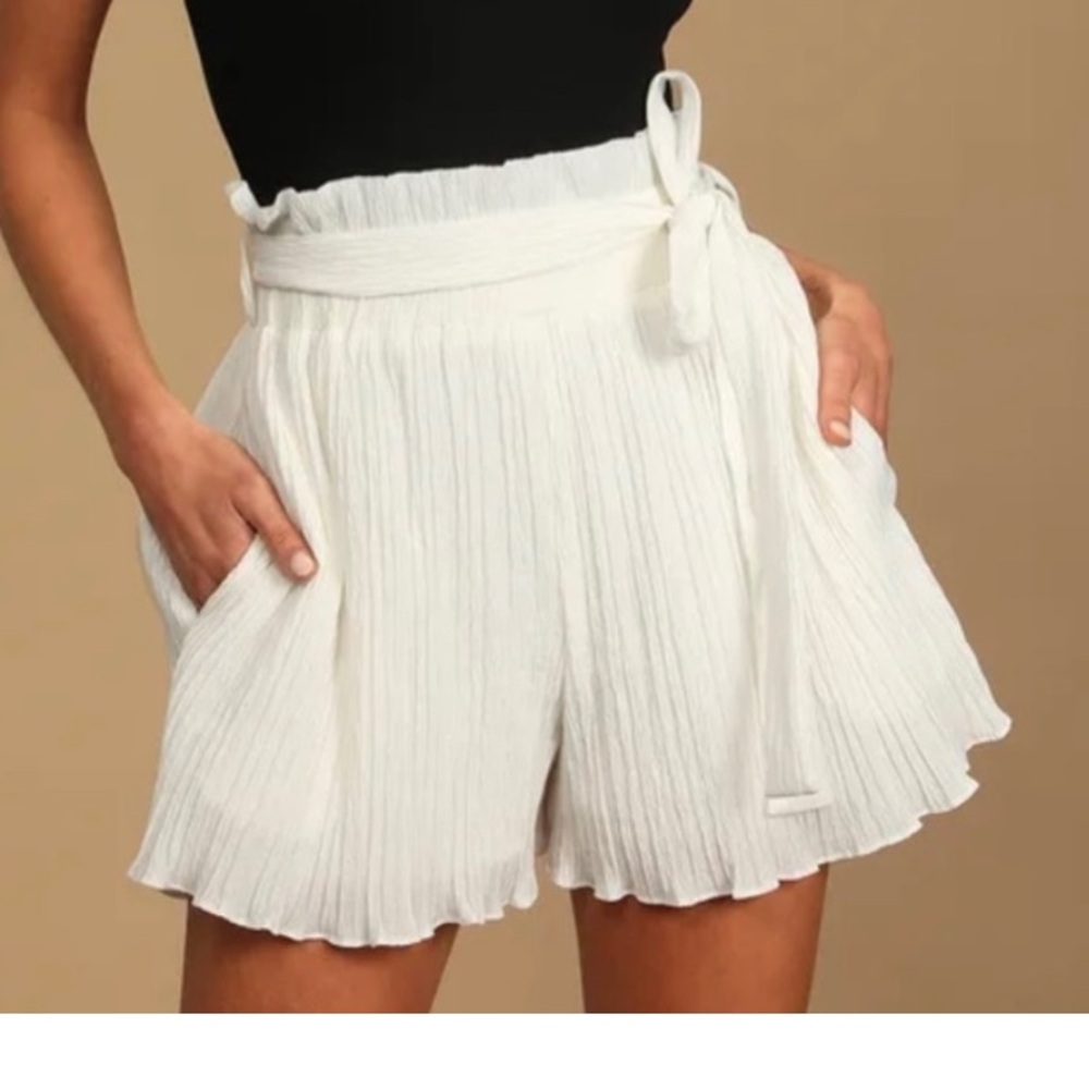 Lulu's White High Waist Shorts with Flowy Pleats
